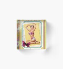 1940's Pin-up Girl in Pink Bathing Suit Acrylic Block