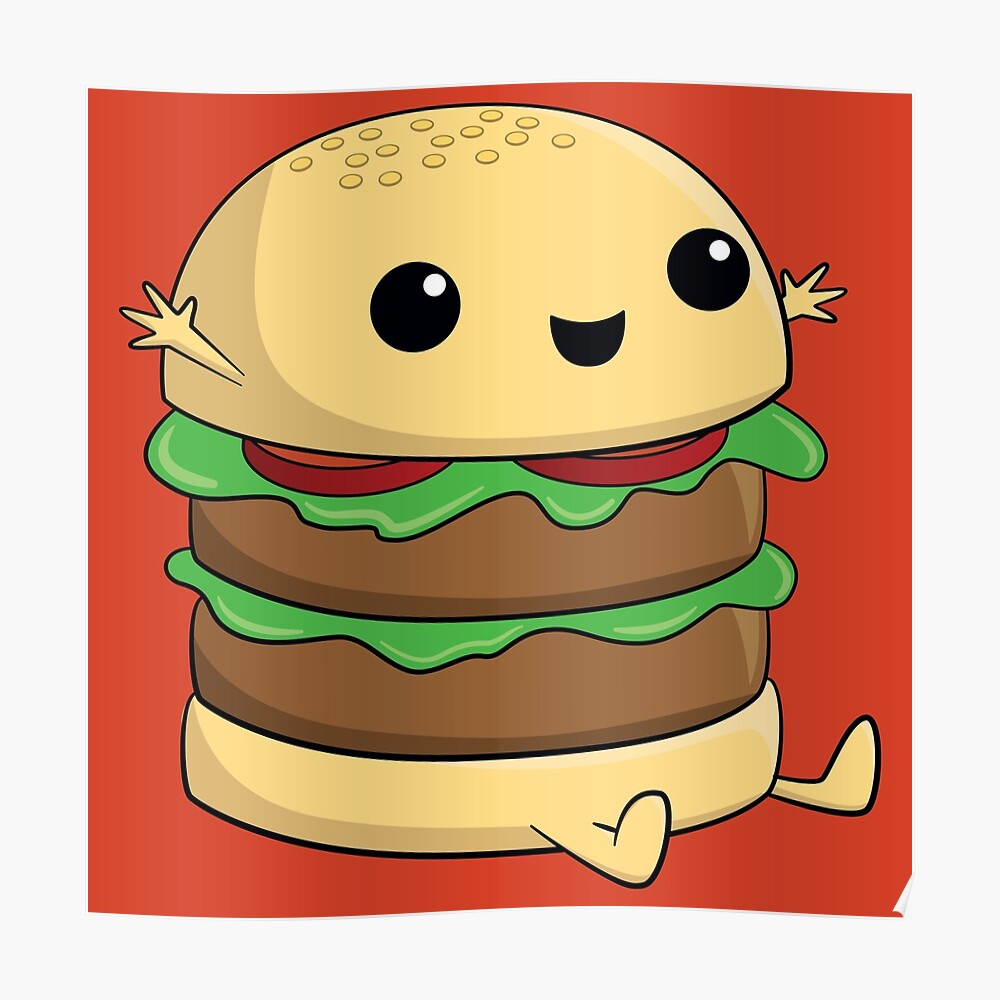 Kawaii Cute Cartoon Burger Poster By Rideawave Redbubble   Poster,840x830,f8f8f8 Pad,1000x1000,f8f8f8.u5 