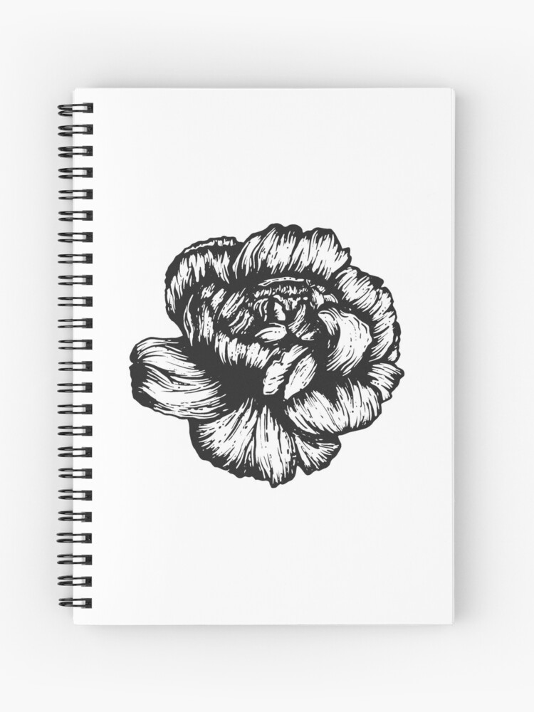 Carnation Janvier Birth Flower Dessin Au Stylo Noir Et Blanc Cahier à Spirale