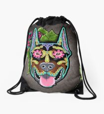 Doberman - Cropped Ear Edition - Day of the Dead Sugar Skull Dog Drawstring Bag