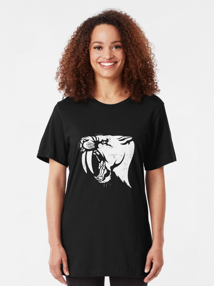 Alternate view of saber tooth cat stencil Slim Fit T-Shirt