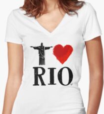 I Heart Rio de Janeiro (blk) by Tai's Tees Women's Fitted V-Neck T-Shirt