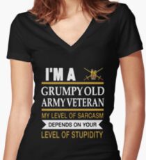 I'm A Grumpy Old Army Veteran My Level Of Sarcasm Depends On Your Level Of Stupidity Uk British T-shirts Women's Fitted V-Neck T-Shirt
