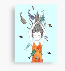 Curious whales Canvas Print