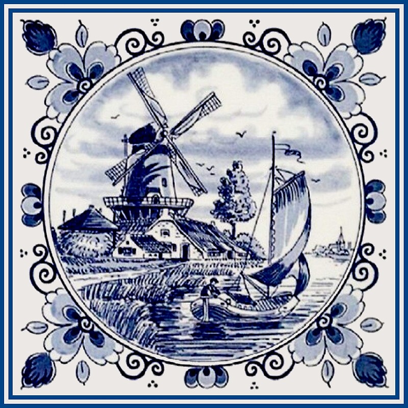 “DUTCH BLUE DELFT: Vintage Windmill Print” Posters by posterbobs