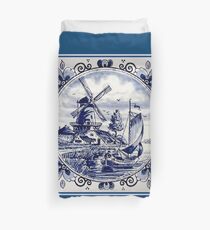 NIEDERLÄNDISCHES BLAUES DELFT: Weinlese-Windmühle-Druck Bettbezug