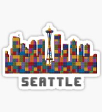 Space Needle Seattle Washington Skyline Created With Lego Like Blocks Sticker