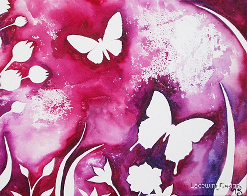 "BUTTERFLY GARDEN SILHOUETTE ~ WATERCOLOUR ON CANVAS" by LacewingDesign
