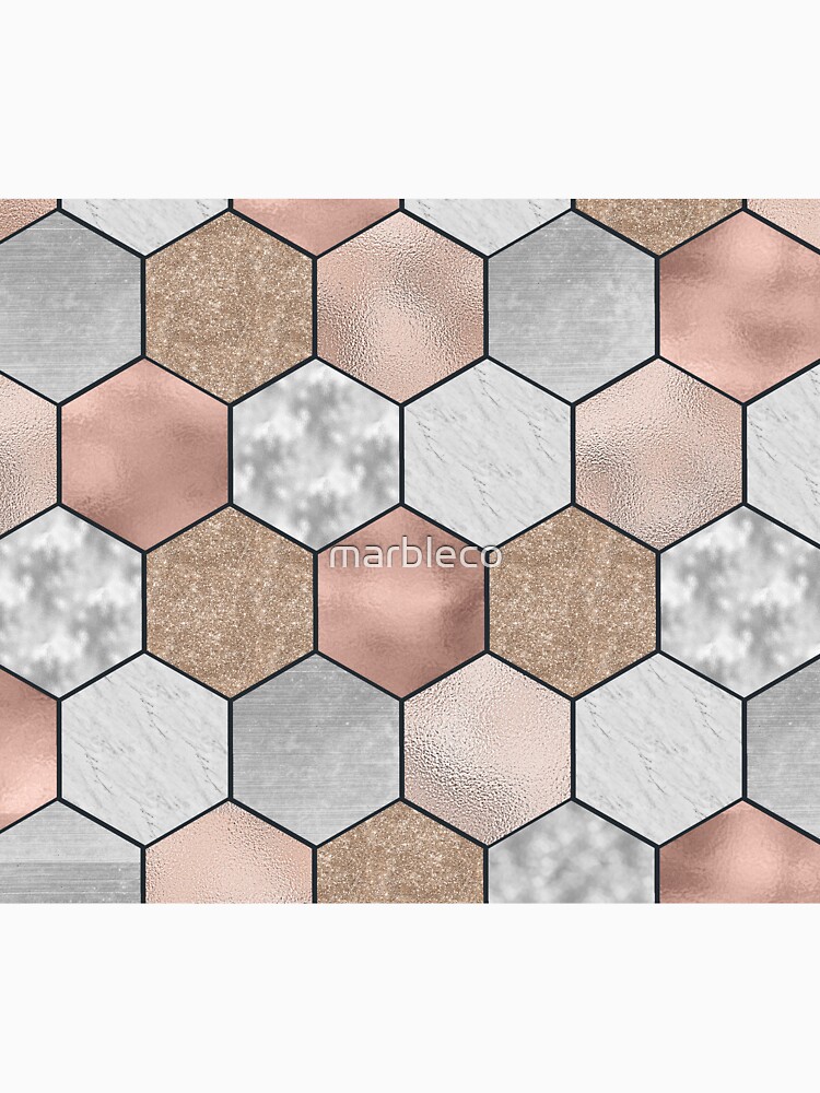 Hexágonos de mármol y oro rosa en negro de marbleco