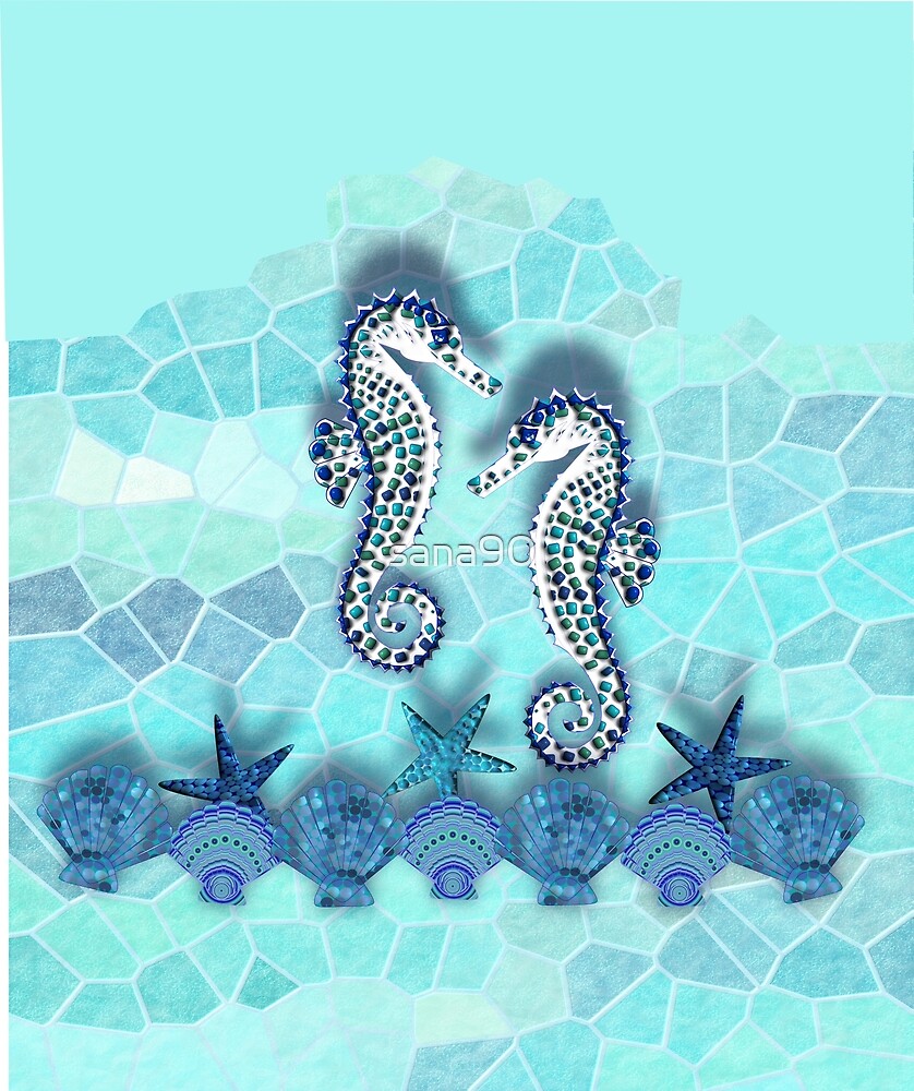 &ldquo;MOSAIC SEAHORSE 104 X2 WITH SEASHELLS&rdquo; by sana90 | Redbubble