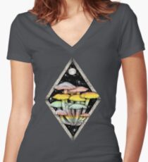 Rainbow Mushrooms || Psychedelic Illustration by Chrysta Kay Women's Fitted V-Neck T-Shirt