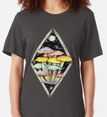 Rainbow Mushrooms || Psychedelic Illustration by Chrysta Kay Slim Fit T-Shirt