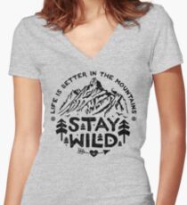 Stay Wild black Women's Fitted V-Neck T-Shirt