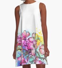 Aquarell Hartriegel A-Linien Kleid