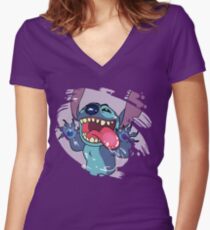 Stitch lick Women's Fitted V-Neck T-Shirt