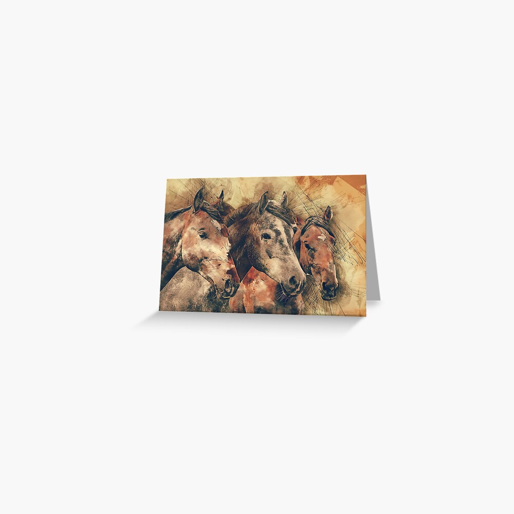 Horses Artistic Watercolor Painting Decorative Greeting Card