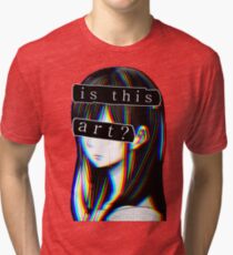 IS THIS ART? SAD JAPANESE AESTHETIC (White border) Tri-blend T-Shirt