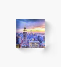 Bloque acrílico NYC puesta del sol acuarela pintura nueva york gran manzana brooklyn manhattan amanecer empire state building