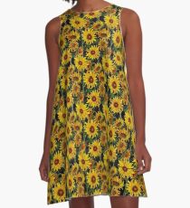 Sonnenblumenfeld A-Linien Kleid
