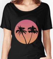 Retro Wave Palm Tree Sunset Women's Relaxed Fit T-Shirt