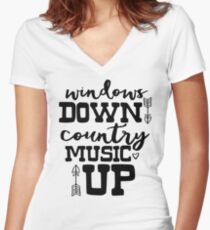 Windows Down Country Music Up Women's Fitted V-Neck T-Shirt