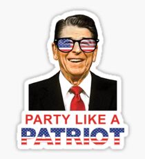 Party Like A Patriot Ronald Reagan USA Flag Sunglasses Sticker