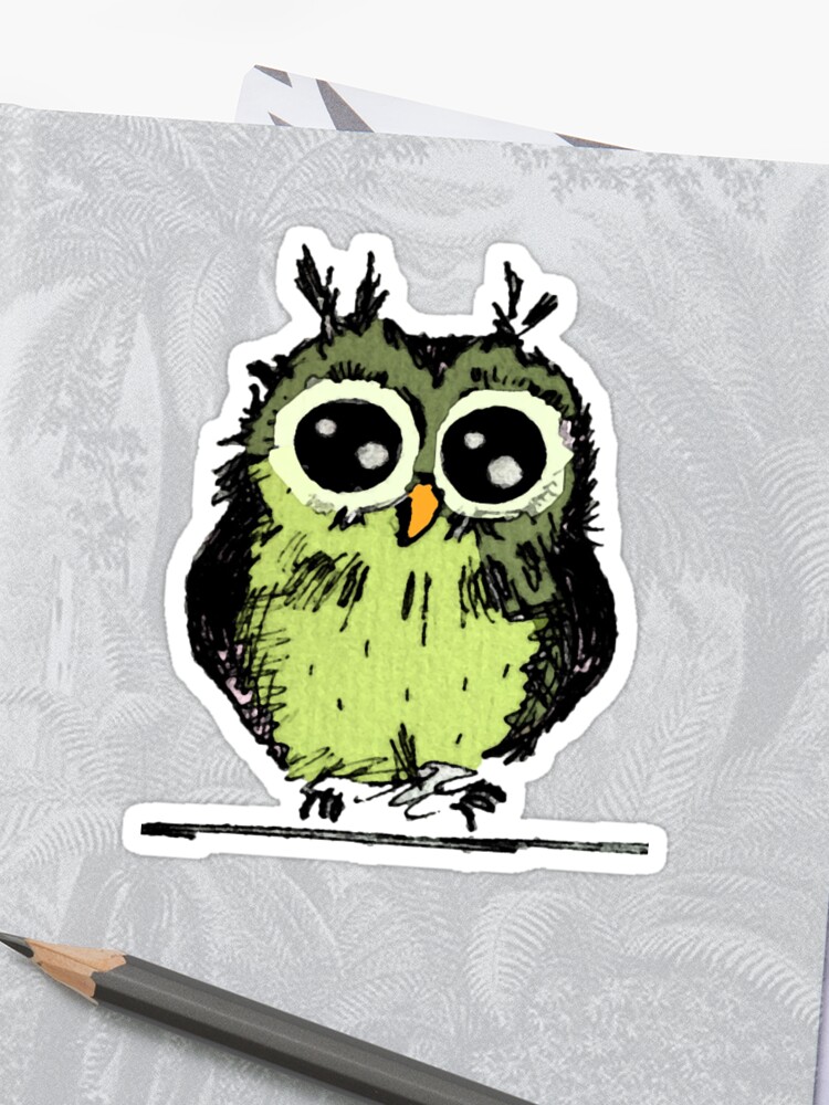 Cute Green Owl With Big Eyes Sticker By Ajamrosy Redbubble