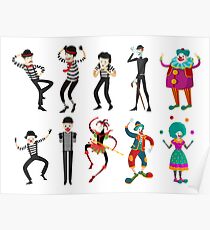 clowns mimes and harlequin Poster