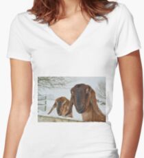 Goats in the snow Women's Fitted V-Neck T-Shirt