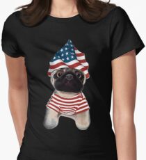 Fourth Of July Patriotic Pug Party Independence Day T Shirt Women's Fitted T-Shirt
