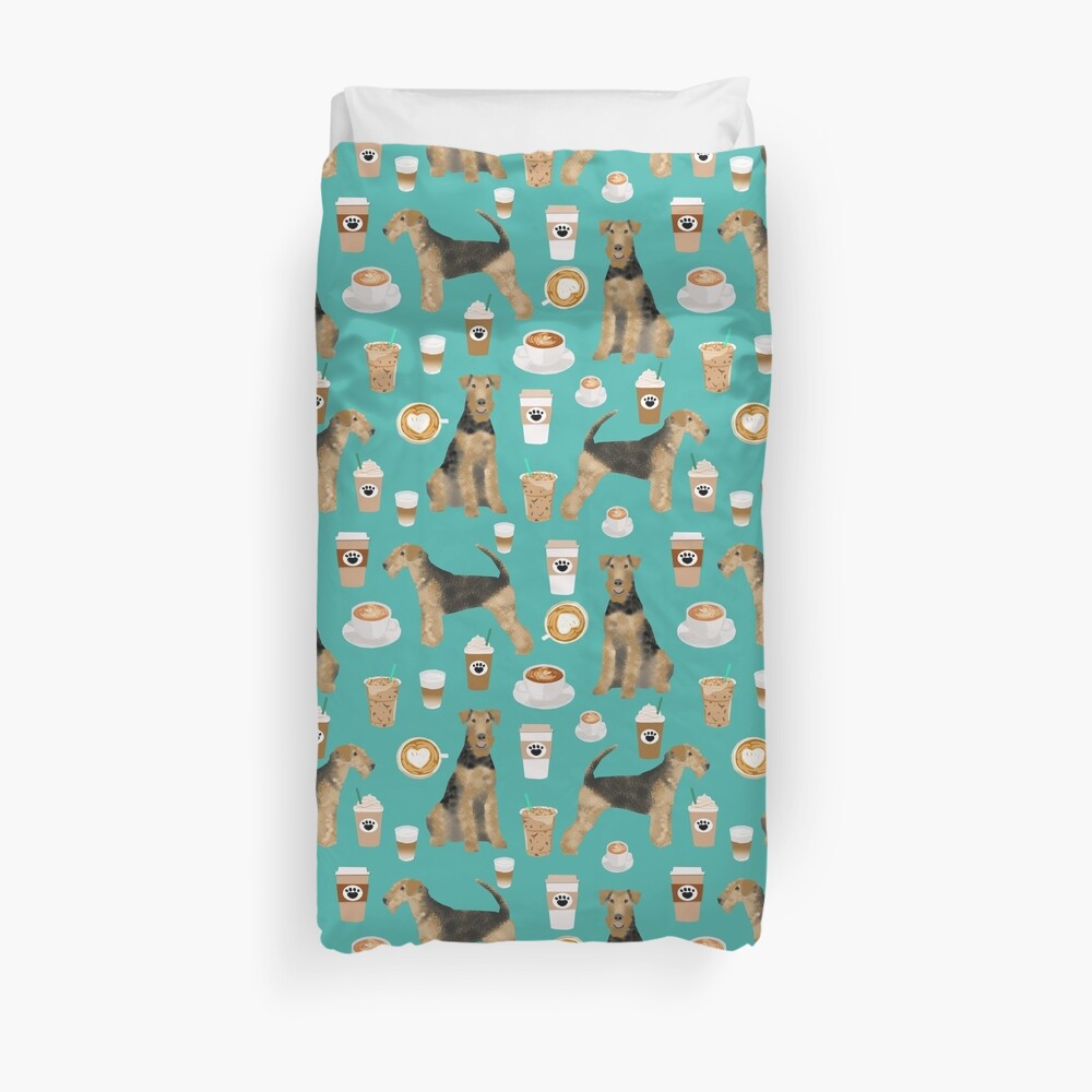 Airedale Terrier Dog coffee pattern dog breed customized pet portrait by pet friendly Duvet Cover