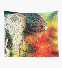 Elephant Mandala Blue Orange Yellow Green Wall Tapestry