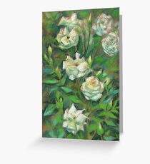 "White roses, green leaves", pastel painting, floral art Greeting Card