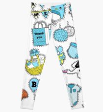 Baby Shower Boy Stickers, Badges, Patches for Birthday Party Decoration. Vector Doodle Leggings