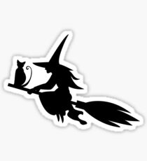 Silhouette of the witch cat flying on the broom Sticker