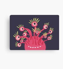 Funny Pink Monster With Eleven Eyes Canvas Print