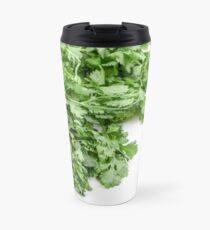 Fresh and organic Coriander (Coriandrum sativum) on white background Travel Mug