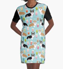 Corgi Welsh Corgi Bubble Tea Boba Hundehunde Hundezucht Hund Muster Haustier freundlich T-Shirt Kleid