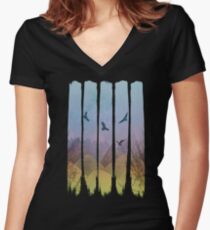 Eagles, Mountains, Grunge Landscape Women's Fitted V-Neck T-Shirt