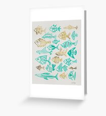 Tarjeta de felicitación Gold & Turquoise Inked Fish