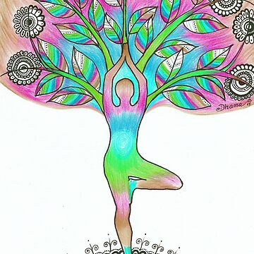 Tree pose Asana Vrkasana Yoga drawing Spiral Notebook for Sale by DhanaART