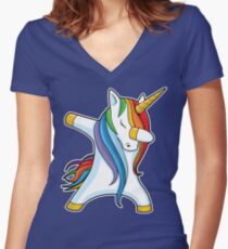 Dabbing Unicorn Shirt Cute Funny Unicorns T shirt Gifts for Kids Girls Boys Women Men Women's Fitted V-Neck T-Shirt