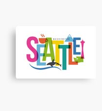 Lienzo Collage de ciudad de tipografía de Seattle