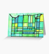 Green Frank Lloyd Wright Stained Glass Greeting Card