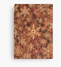 Snowflakes Pattern in Wood Veneer Style Print Canvas Print