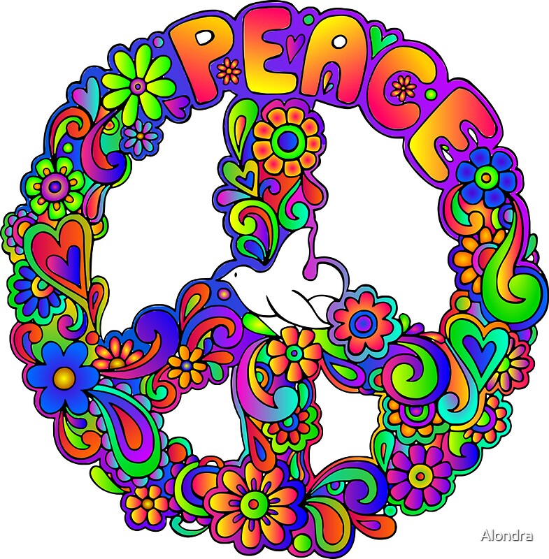 "Flower Power Retro Hippie Peace Symbol" Stickers by ...