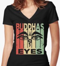 Buddhas Eyes Vintage Retro Women's Fitted V-Neck T-Shirt