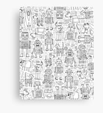 Robot pattern - black and white - fun pattern by Cecca Designs Canvas Print