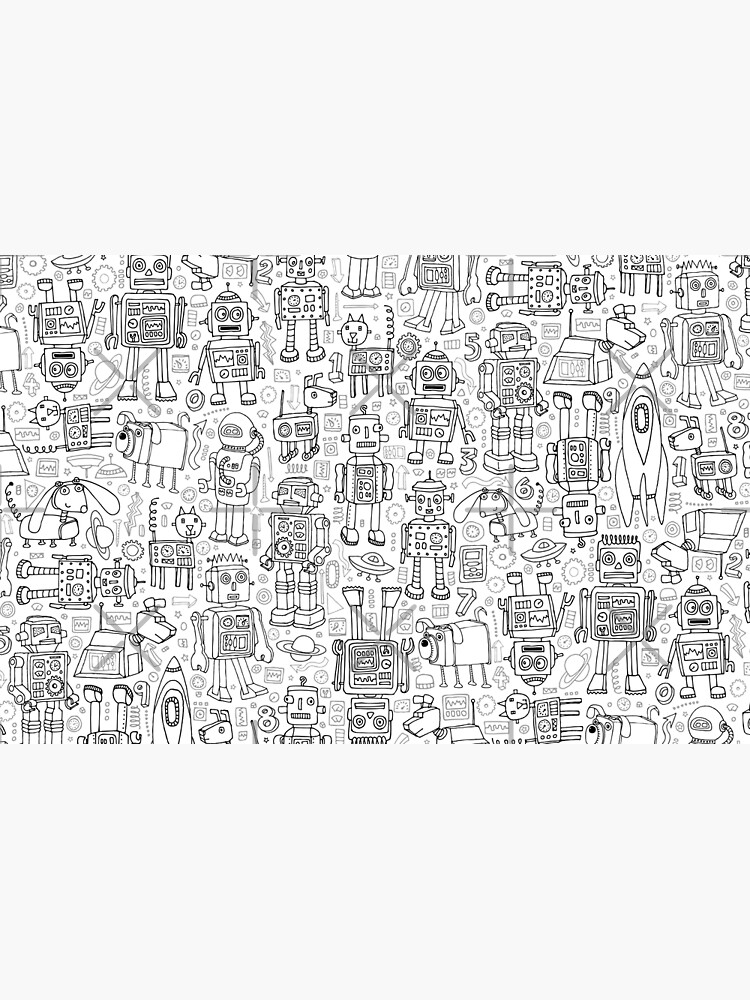 Robot pattern - black and white - fun pattern by Cecca Designs by Cecca-Designs
