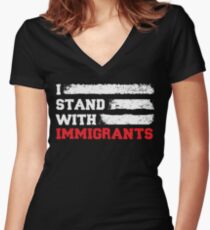 I stand with immigrants T Shirt USA Flag country Shirts Women's Fitted V-Neck T-Shirt